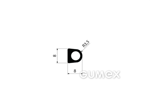 "D" Gummiprofil mit Loch, 8x8/R3,5mm, 60°ShA, NBR, -40°C/+70°C, schwarz, 